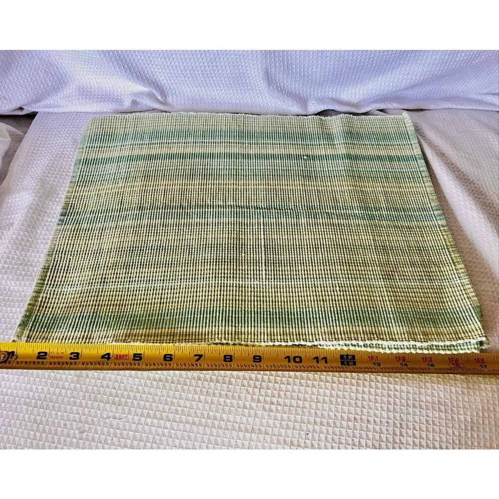 Vintage Martha Stewart Set of 4 Placemats Cotton Woven Green Ribbed Stripes